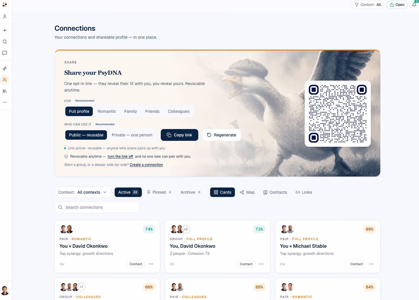 Connections — compare PsyDNA profiles | TraitTune