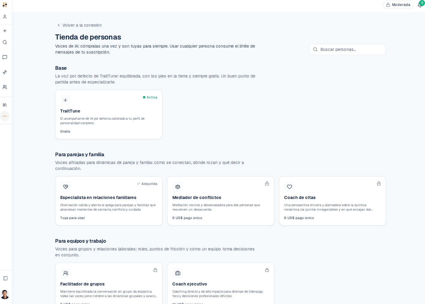 Personas de IA — la voz justa para cada momento | TraitTune