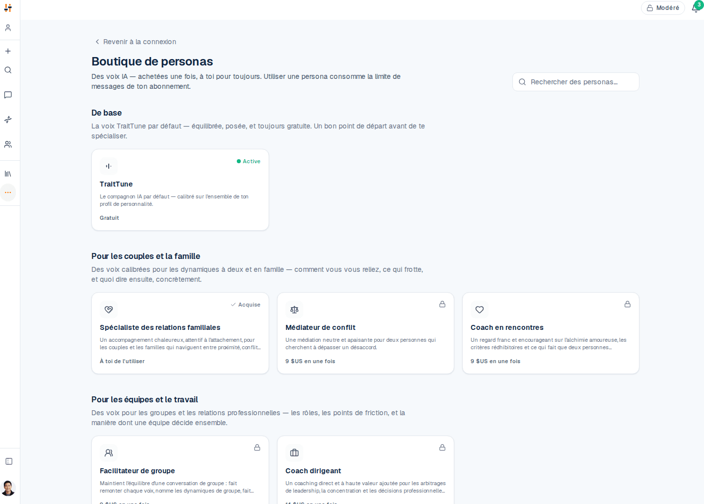 Personas IA — la bonne voix selon le contexte | TraitTune